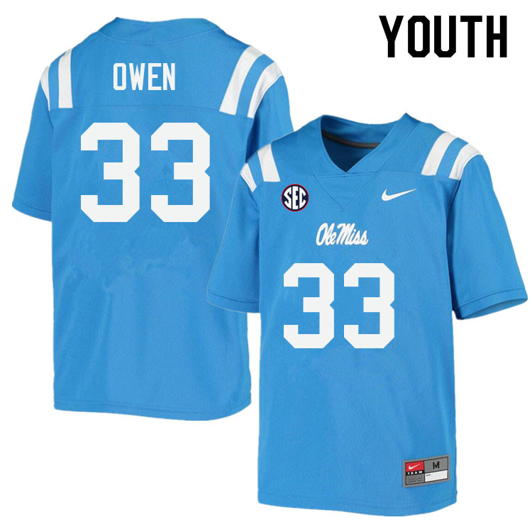 Youth #33 Mac Owen Ole Miss Rebels College Football Jerseys Sale-Power Blue